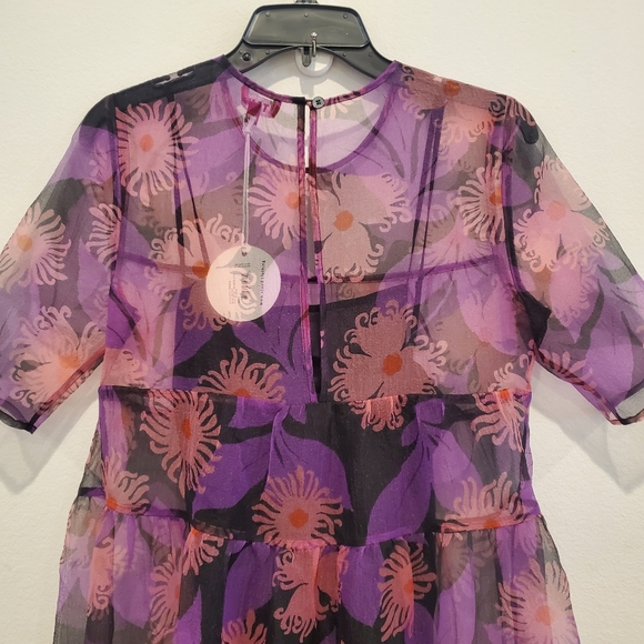 Staud Hyacinth Crepe Organza Tiered Maxi Dress in Quartz Acid Floral - Picture 9 of 12